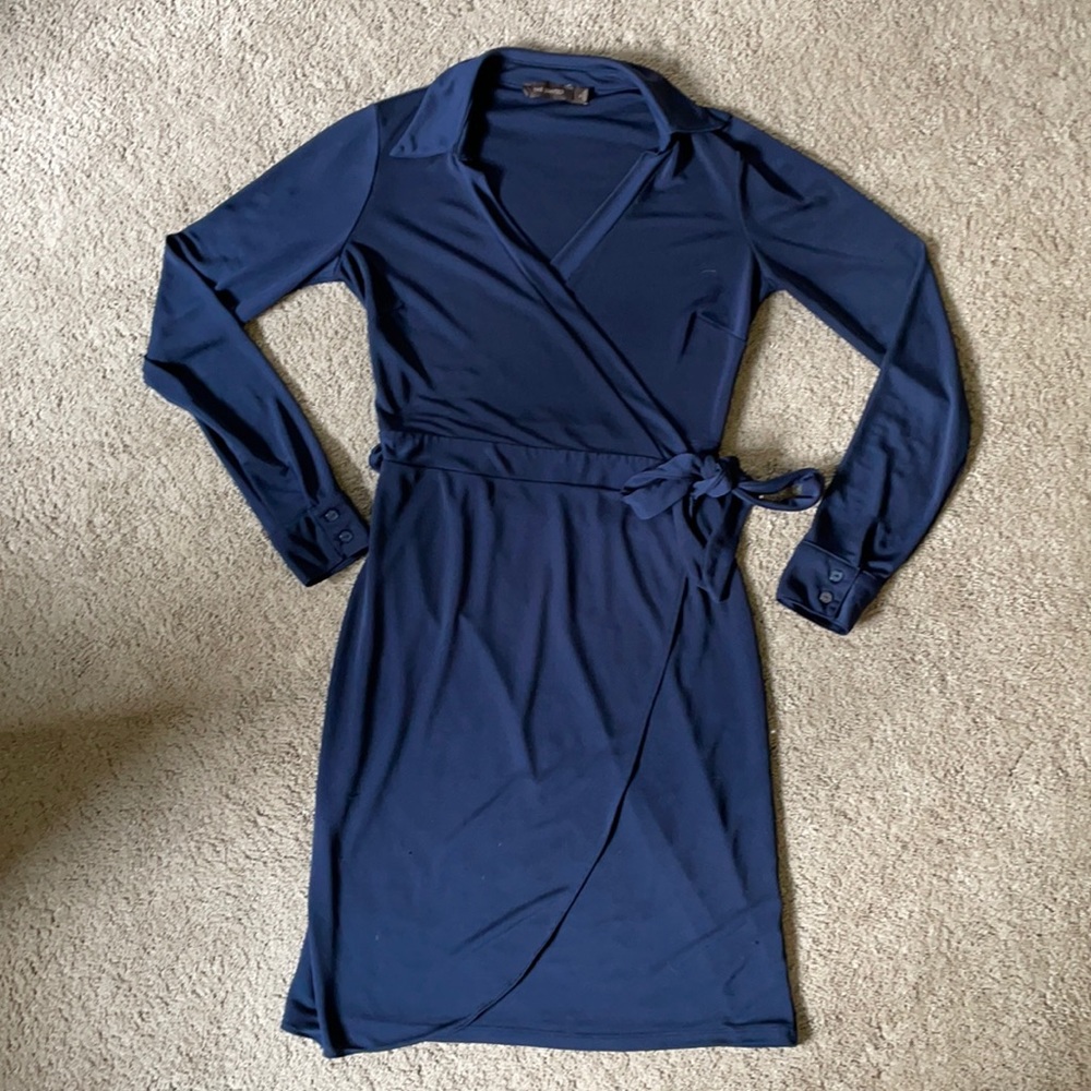 Limited blue wrap tulip dress, size 4.